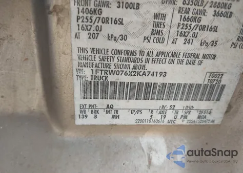 2002 Ford F-150 Lariat/Xlt z USA, uszkodzony, nr VIN 1FTRW076X2KA74193